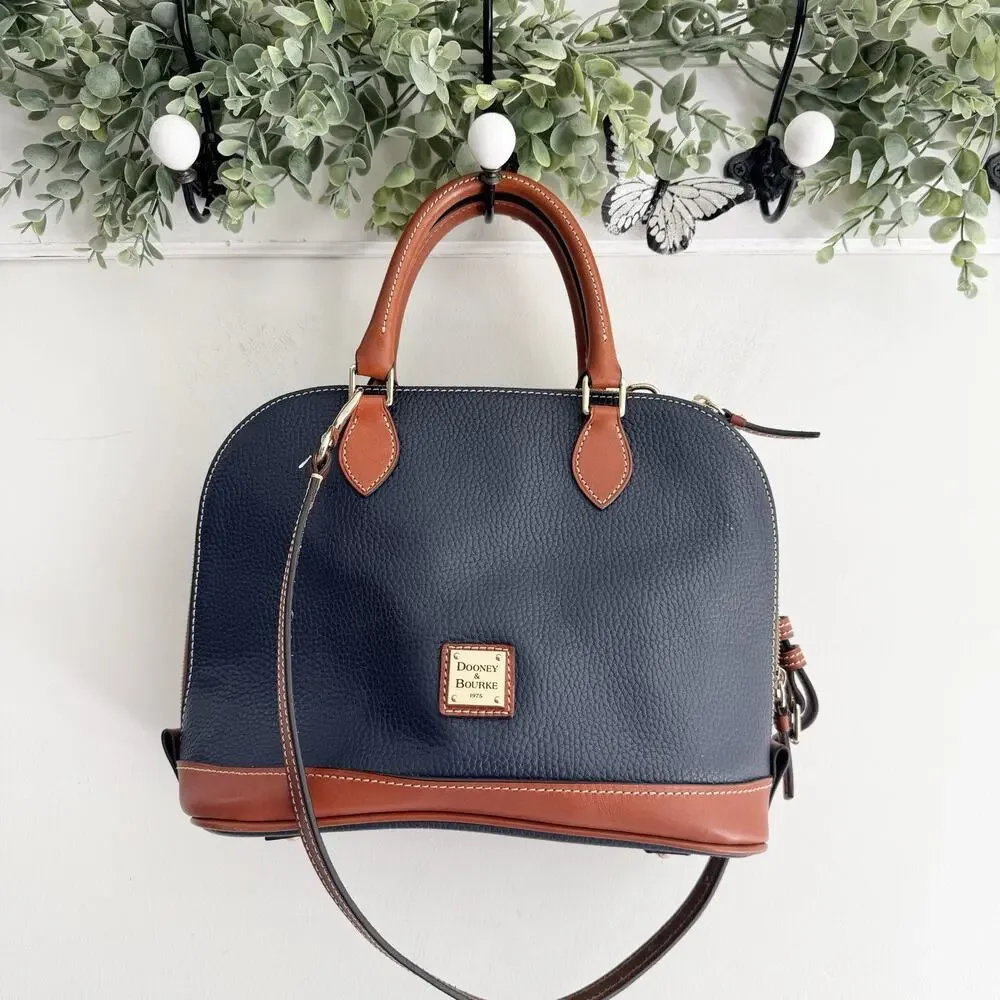 Dooney & Bourke Pebble Grain Zip Zip Satchel in navy NWOT #VW